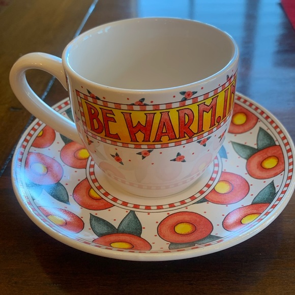 Vintage Mary Engelbreit Cup & Saucer “ Be warm, inside and out” ❤️ - Picture 1 of 7